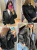 Femmes Vestes FTLZZ Printemps Femmes Faux Cuir Veste Biker Rouge Blanc Manteau Col Rabattu PU Moto Lâche Streetwear Survêtement 230808