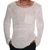 Blusas Masculinas Camisas Masculinas Grandes e Altas em Branco Malha Cor Sólida Manga Comprida Bolso Suéter de Malha
