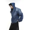 Mens Jackets FEWQ Niche Design Pleated Washed Hooded Jacket Shoulder Pad Outwear Male Fashio Denim Coats Autumn Casual Tops 9C677 230808