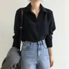 Blouses pour femmes arrivée d'été femmes solide noir en mousseline de soie Blouse à manches longues chemise décontractée coréen BF Style Chic hauts Feminina Blusa