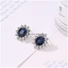 Earrings Necklace Set Queen Royal Ocean Blue White Crystal Rhinestones Zircon Pendant Chain Drop Delivery Jewelry Sets Dhgarden Dhepz