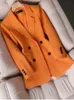 Damenanzüge Blazer Frauen Formeller Blazer Damen Weiblich Orange Schwarz Grün Kariert Langarm Einreiher Arbeitskleidung Jacke Mantel Für Herbst Winter 230808