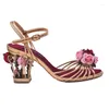 Sandalen Zomer Etnische Stijl Bloem Vrouwen Trouwschoenen Hoge Hak Peep-toe Luxe Designer Feestjurk Prom Pompen