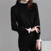 Women's Sweaters 2023 Women Pullover Sweater Fashion Spring Autumn Slim Long Sleeve Patchwork Chiffon Ruffles Knitted Tops Korean