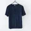 Mannen Casual Shirts 2023 Collectie Zomer Korte Mouwen Mannen Linnen Wit Effen Kleur Slim Fit Trui Vlas Kraag tops TS-398