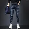 Jeans Masculino Ajuste de Lã Grosso Denim Design Inverno Quente Azul Algodão Calças Magras Pernas Elásticas Calças Masculinas de Marca