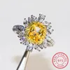 Кластерные кольца роскошные женщины Big Yellow Topaz Ring Real 925 Серебряное серебряное серебряное обручальное серебристо