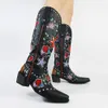 Cowboy Cowgirls Heart 52 Floral Mid Chalf Femmes à talons empilés Femmes Broiderie Ridding Western Boots Chaussures Big Taille 230807 A