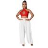 Women's Two Piece Pants Halter Summer Hollow Backless Set Women Festival Clothing Crop Top Loose Lantern Trouser Sexy 2 Club Outfits