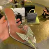 2023 New Ladies Real Leather Sandals 7CM Goblet High Heel Pointed Toe Pillage Buckle Diamond SHOES Party PVC Transparent Wedding American Europe Bowtie Siz
