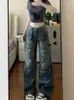 Jeans Femme Style BF Y2k Streetwear Harajuku Baggy Multi-Pocket Blue Denim Cargo Pants Taille Basse Jambe Large Années 2000 Esthétique Kpop