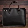 Aktentaschen Einfache Vintage Echtes Leder Herren Damen Aktentasche Arbeitshandtasche Business Laptop Schulter Messenger Bag