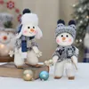 Christmas Blue Series Sneeuwpop Doek Intrekbare Poppen Decoratie voor Boom Ornamenten Kerstman Beeldje Xmas Gifts Craft Home Decor L230620