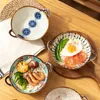 Dinnerware Sets 7.5inch Japanese Household Noodle Bowl Ceramic Soup Bowl With Handle Salad Pasta Bowl Kitchen Tableware Microwave Oven Bakware 230807