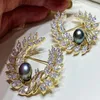 Brooches MeibaPJ 9-10mm Natural Black Rice Pearl Leaf Corsage Brooch Fashion Sweater Jewelry For Women Empty Tray