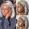 13x4 Silver Grey Short Bob Human Hair Wigs For Women Brazilian HD Transparent Straight Glueless Synthetic Lace Frontal Wig