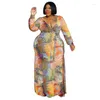 Vestidos plus size elegantes para mulheres com estampa de folhas de outono manga longa vestido de festa roupas de luxo 3xl 4xl 5xl 6xl