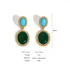 Boucles d'oreilles pendantes AENSOA Vintage bleu vert pierre goutte pour les femmes texturé couleur or métal géométrique deux tons rétro bijoux