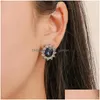 Earrings Necklace Set Queen Royal Ocean Blue White Crystal Rhinestones Zircon Pendant Chain Drop Delivery Jewelry Sets Dhgarden Dhepz