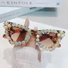 Óculos de sol moda gato armação óculos geométricos declaração de personalidade conjunto de cristal hip-hop casual preto eyewear para mulheres adultas