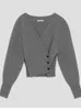 Pulls pour femmes gris col en v recadrée pull en laine irrégulière manteau 2023 automne hiver dames tricot lâche à manches longues pull tricoté haut