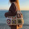 Evening Bags Beige Crochet Woven Chic Checked Knitted Women Handbag Boho Colorful Granny Square Cute Purse Patchwork Handmade Wallet