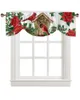 Curtain Christmas Cardinal Poinsettia Birdhouse Window Living Room Kitchen Cabinet Tie-up Valance Rod Pocket