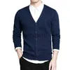 Pulls pour hommes Gris Cardigans Hommes Pull en coton à manches longues Pulls à col en V pour hommes Lâche Solide Bouton Tops Fit Tricot Style décontracté Vêtements J230808