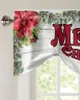 Curtain Christmas Wood Grain Flower Retro Window Living Room Kitchen Cabinet Tie-up Valance Rod Pocket