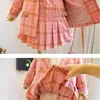 Kleding Sets Lente Herfst Meisjes Studenten Plaid Pak Lange Mouwen Vest Jas Plooirok Kinderen Baby Kids Outfits 230808