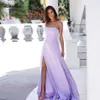 Robes de bal longues en mousseline de soie lilas simples et fluides avec robes de soirée fendues pour femmes robes de soirée240M