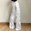 Damesbroek Modieus Effen Kleur Gepersonaliseerde Gesmokte Stapelbroek Hoge Taille Sport Casual Wijde Pijpen Dweilen Dames