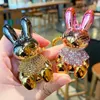 Cute Anime Keychain Charm Key Ring Fob Pendant Light Luxury Diamonds Premium Dazzle Color Plating Bunny Doll Couple Students Creative Valentine's Day Gift DHL