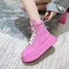 Mujer 372 Plataforma Cuadros Fashion Retro Lace-Up Boots Boots de la marca Diseñador de calzado Pink Shoes Woman 230807