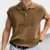 Suéteres de los hombres Ocio Sólido Tejer Tops Hombres Sin mangas Abotonado Turn-down Collar Chaleco de punto Camisas 2023 Primavera Verano Ropa de hombre Moda J230808