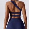 Roupa de ioga roupa íntima feminina de um ombro com nervuras sutiã esportivo oco aberto nas costas top sexy lingerie push-up sutiã roupas de ginástica para mulheres