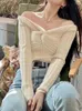 Women's Sweaters 2023 Spring/Autumn Downy Butterfly Knot A Line Shoulder Slimming Sweater Top Tight High Waist Short Woman LH247