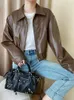 Women's Leather LANMREM Women Short Coat Fashion Lapel Zipper Long Sleeves Clothing Streetwear Versatile 2023 Autumn 21333