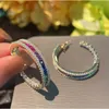 Hoop Huggie S925 silver needle earrings gradient rainbow personality hoop female color 230807