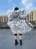 RR1475 Fauxe Fur X-Long Coats Женская эко-меховая рысь с капюшоном зимней куртки.