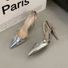 Chaussures habillées Y2K argent talons hauts sandale été 2023 Punk Goth bout pointu fête femme métallique mince talon pompes dames 230807