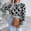 Kvinnors tröjor Ficusrong Kvinnor Autumn Winter Leopard Print nippad skördtröja Hoppare för damer Fashion O Neck Full Sleeve Sticked