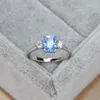 New S925 Sterling Silver European and American Blue Pagoda Stone Diamond Ring Simple and Personalized Proposal for Women's Ring