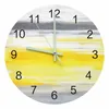 Wall Clocks Abstract Gray Yellow Texture Luminous Pointer Clock Home Ornaments Round Silent Living Room Bedroom Office Decor