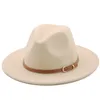 Chapéus de aba larga balde 5660 cm brancopretochapéu fedora feminino masculino imitação de lã feltro com decoração de corrente de metal chapéu panamá jazz chapeau 230808