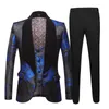 Costumes pour hommes Jacquard Costume pour hommes marée bleu marine imprimé fleuri mode décontracté derniers manteau pantalon conceptions mariage marié scène Costume