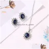 Earrings Necklace Set Queen Royal Ocean Blue White Crystal Rhinestones Zircon Pendant Chain Drop Delivery Jewelry Sets Dhgarden Dhepz