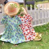 Девушка платья 2023 летние девушки милый принт цветочный пухлый платье рукава два цвета