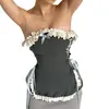 Women's Tanks Gray Lace Trim Bandage Bandeau Y2k Sexy Sleeveless Off Shoulder Women S Tube Top For Summer