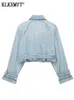 Womens Jackets Traf Woman Denim Jacket med bälte beskuren Jean för kvinnor frayed Streetwear Spring Long Sleeve Coats 230808